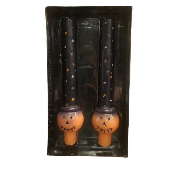 NIB Set‎ of 2 Vintage Halloween Pumpkin Jack O Lantern Taper Candles Polka Dots - Picture 3 of 5